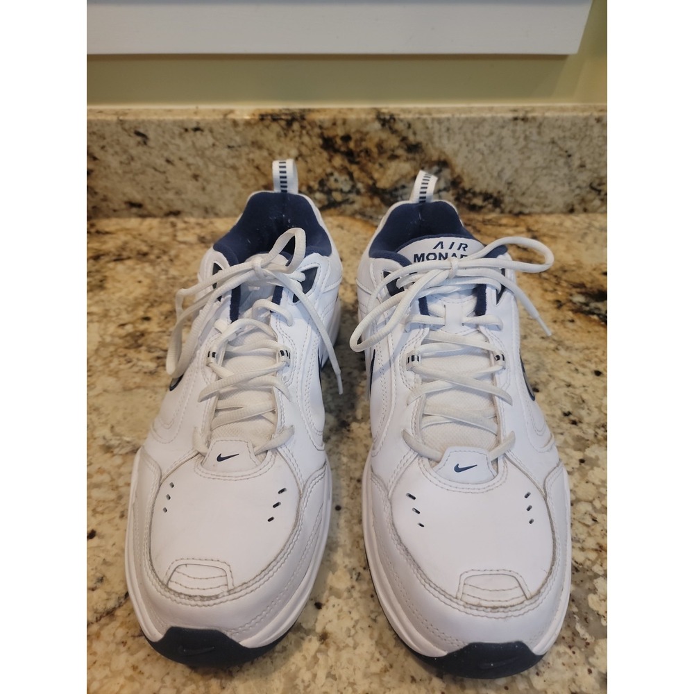 Nike Air Monarch White Metallic Silver Navy Walking Shoes 416335-102 Mens US 12W - Picture 2 of 8